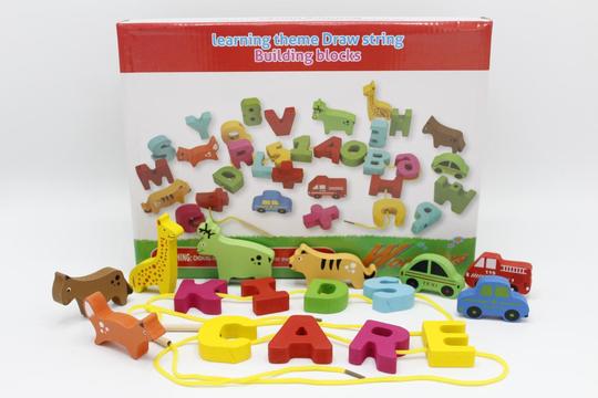 Wooden Learning Theme Draw String Building Blocks (KC3088)